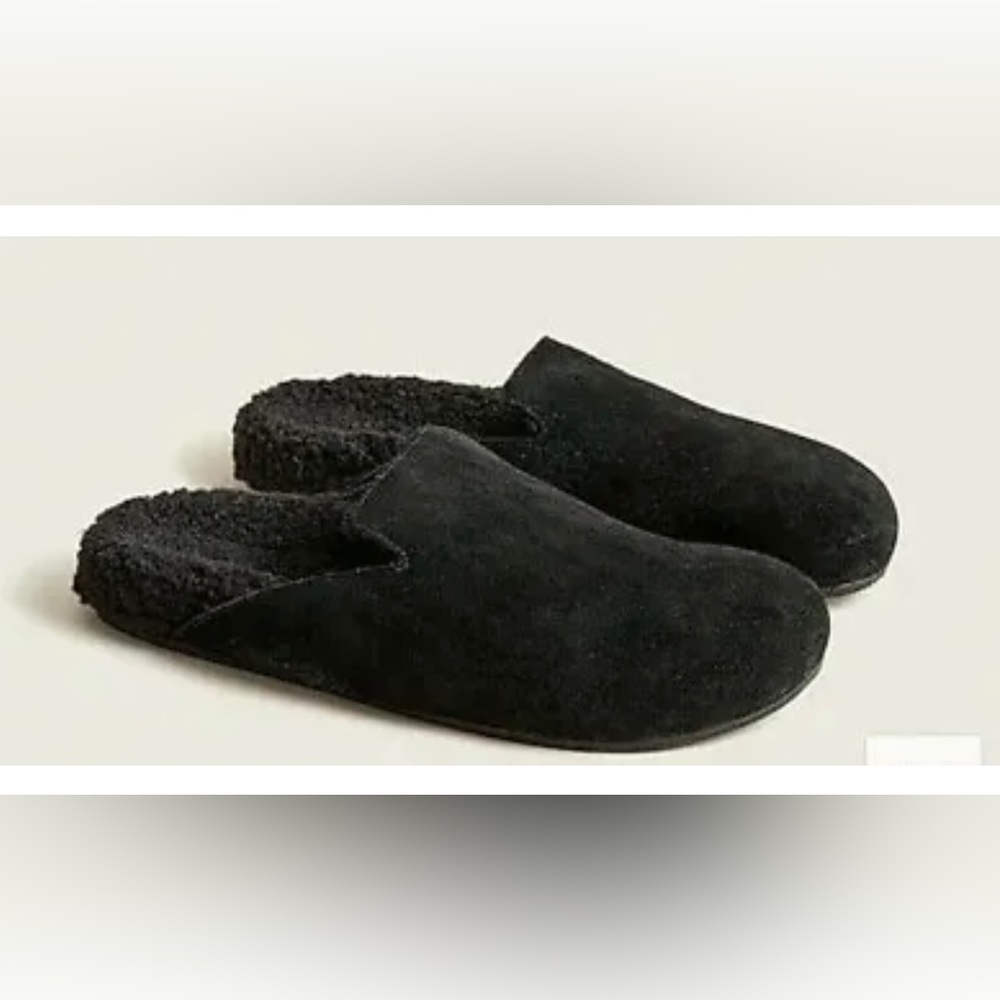 J Crew $138 Pacific Sherpa-Lined Suede Clogs Black Sz 6.5 EU 36.5 Rubber Sole